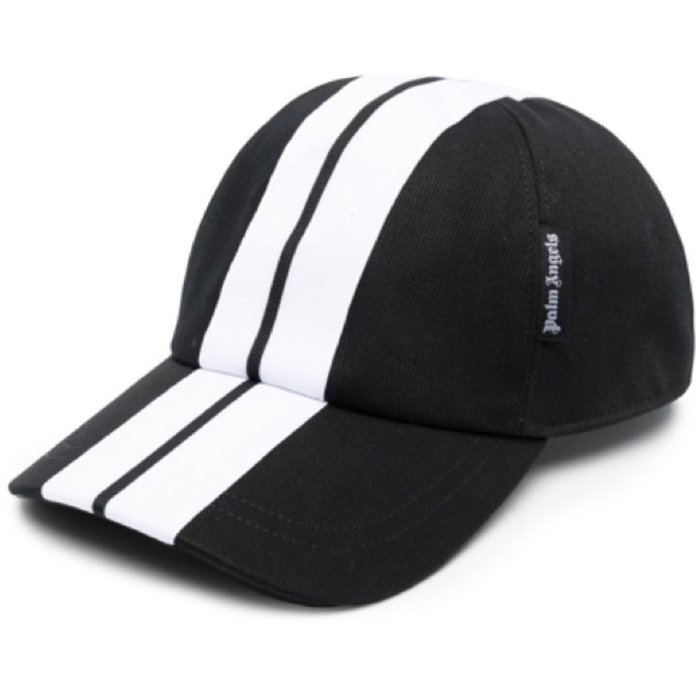 Palm Angels Stripe-printed Mini Logo Tag Baseball Cap Black NWT